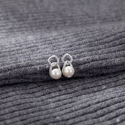 S999 Sterling Silver Pure Silver Light Luxury Stud Earrings Pearl Natural Freshwater